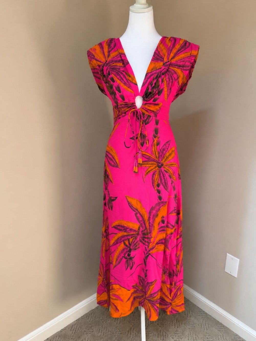 Farm Rio Pink Beach Forest Cutout Maxi Dress XS NWOT - Picture 6 of 11